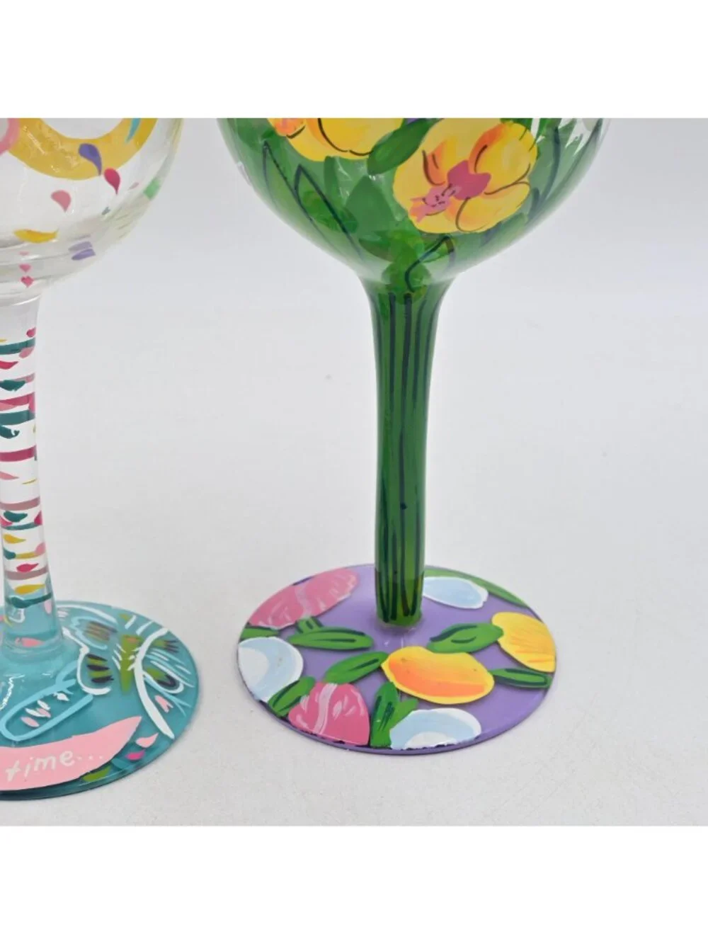 Lolita Hand Painted Wine Glasses Floral & Butterfly Designs 2 Piece Set